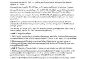 Circular No. 01/2011/TT-BNG stipulating the procedures for granting permits
