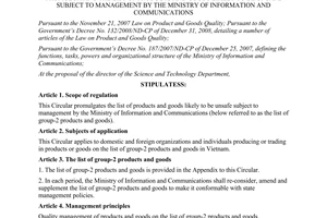 Circular No. 20/2011/TT-BTTTT promulgating the list of products and goods likely