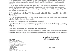 Thông báo 1110/TB-KBNN tỷ giá hạch toán ngoại tệ tháng 7 năm 2011