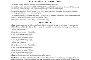 Quyết định 25/2011/QĐ-UBND sửa đổi Điều 2, Quyết định 22/2011/QĐ-UBND