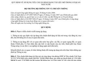 Thông tư 19/2011/TT-BTTTT áp dụng tiêu chuẩn định dạng tài liệu mở