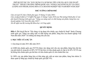 Quyết định 1041/QĐ-TTg phê duyệt Dự án Xây dựng và áp dụng tiêu chuẩn