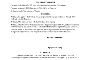 Decision No. 1072/QD-TTg approving the strategy for development of the lawyer