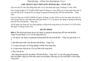 Quyết định 1490/QĐ-UBND 2011 quảng bá thương hiệu Hồ tiêu Bà Rịa Vũng Tàu