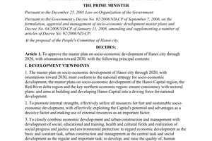 Decision No. 1081/QD-TTg  approving the master plan on socio-economic developmen