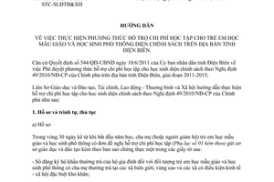 Hướng dẫn liên ngành 555/HDLN-SGDĐT-STC-SLĐTB&XH hỗ trợ chi phí học tập chính sách Điện Biên