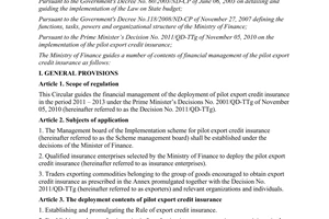 Circular No. 99/2011/TT-BTC guiding the financial management of pilot export
