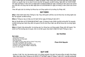 Thông tư 25/2011/TT-BTNMT Quy chế quản lý đề tài, dự án khoa học và công nghệ