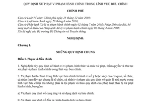 Nghị định 58/2011/NĐ-CP xử phạt vi phạm hành chính trong lĩnh vực bưu chính