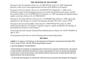 Decision No. 1509/QD-BGTVT approving the strategy on development of Vietnam's