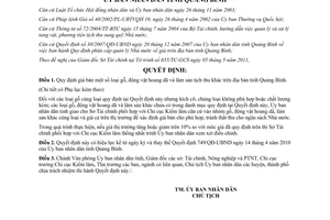 Quyết định 1570/QĐ-UBND năm 2011 giá bán gỗ động vật hoang dã lâm sản tịch thu Quảng Bình