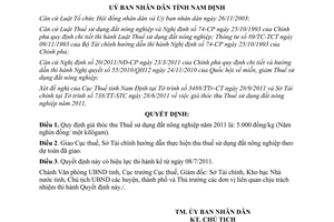 Quyết định 16/2011/QĐ-UBND giá thóc thu thuế sử dụng đất nông nghiệp năm 2011 Nam Định