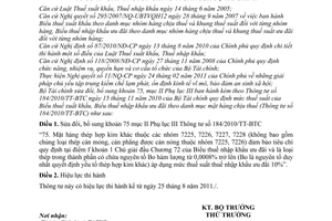 Thông tư 103/2011/TT-BTC sửa đổi Thông tư 184/2010/TT-BTC