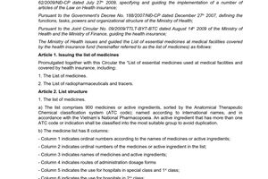 Circular No. 31/2011/TT-BYT issuing and guiding the implementation of the list