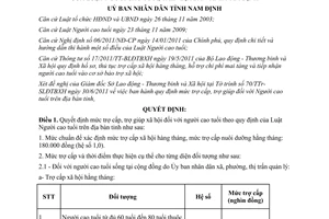 Quyết định 17/2011/QĐ-UBND mức trợ cấp trợ giúp xã hội người cao tuổi theo Luật Nam Định