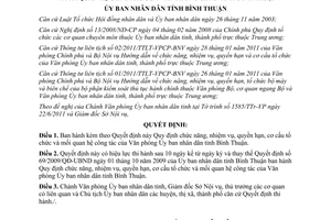 Quyết định 15/2011/QĐ-UBND về cơ cấu tổ chức Văn phòng UBND tỉnh Bình Thuận