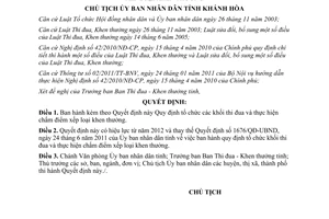 Quyết định 1854/QĐ-UBND 2011 tổ chức Khối thi đua thực hiện chấm điểm xếp loại khen thưởng Khánh Hòa