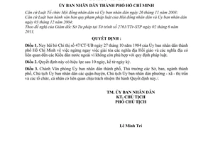Quyết định 45/2011/QĐ-UBND bãi bỏ Chỉ thị 47/CT-UB ngừng ngay giải tỏa
