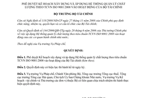 Quyết định 1652/QĐ-BTC phê duyệt Kế hoạch xây dựng và áp dụng hệ thống