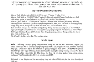 Quyết định 3463/QĐ-BCT bổ sung quy hoạch phân vùng thăm dò, khai thác