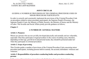 Joint circular No. 01/2011/TTLT-VKSTC-TANDTC-BCA-BTP-BLDTBXH guiding a number