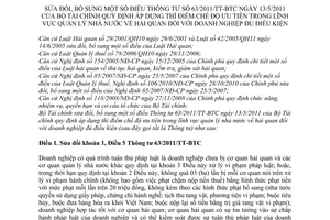 Thông tư 105/2011/TT-BTC sửa đổi Thông tư 63/2011/TT-BTC