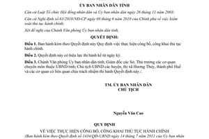 Quyết định 1434/QĐ-UBND công bố, công khai thủ tục hành chính