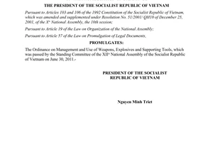 Order No. 09/2011/L-CTN on the promulgation of ordinance