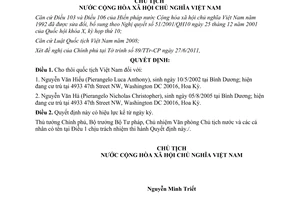 Quyết định 1088/QĐ-CTN cho thôi quốc tịch Việt Nam