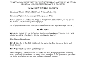 Quyết định 1390/QĐ-UBND 2011 giá thóc thu thuế sử dụng đất nông nghiệp 2010-2011 Quảng Trị