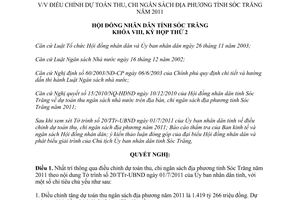 Nghị quyết 15/2011/NQ-HĐND điều chỉnh dự toán thu chi ngân sách địa phương Sóc Trăng 2011