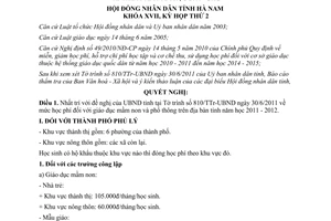 Nghị quyết 13/2011/NQ-HĐND mức học phí đối với giáo dục mầm non và phổ thông