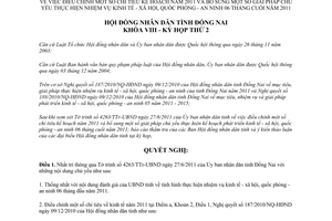 Nghị quyết 12/2011/NQ-HĐND giải pháp chủ yếu thực hiện nhiệm vụ kinh tế xã hội