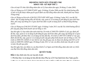 Nghị quyết 02/2011/NQ-HĐND phí, lệ phí áp dụng trên địa bàn tỉnh Bến Tre