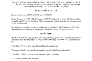 Quyết định 19/2011/QĐ-UBND điều chỉnh Quy định chức năng, nhiệm vụ, quyền hạn