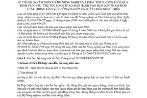Thông tư 49/2011/TT-BNNPTNT sửa đổi Thông tư 28/2009/TT-BNNPTNN