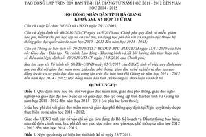 Nghị quyết 24/2011/NQ-HĐND học phí đối với giáo dục mầm non phổ thông nghề