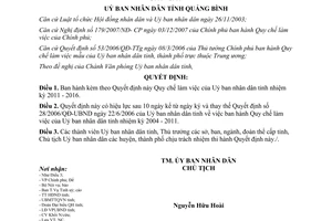 Quyết định 09/2011/QĐ-UBND quy chế làm việc của Uỷ ban nhân dân tỉnh Quảng Bình