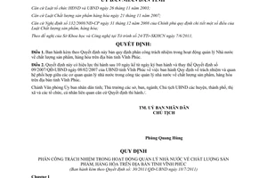 Quyết định 30/2011/QĐ-UBND về Quy định phân công trách nhiệm trong hoạt động quả