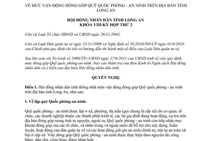 Nghị quyết 20/2011/NQ-HĐND vận động đóng góp Quỹ quốc phòng an ninh Long An