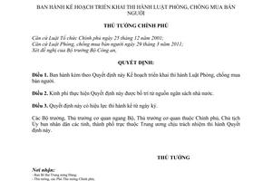 Quyết định 1173/QĐ-TTg thi hành Luật Phòng, chống mua bán người