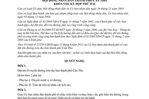 Nghị quyết 06/2011/NQ-HĐND đặt tên đường trên thành phố Cần Thơ