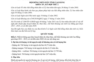 Nghị quyết 65/2011/NQ-HĐND quy hoạch thăm dò khai thác chế biến khoáng sản