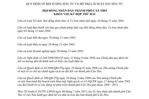 Nghị quyết số 02/2011/NQ-HĐND đối tượng đầu tư và hỗ trợ lãi suất sau đầu tư Cần Thơ