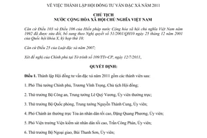 Quyết định 1124/QĐ-CTN năm 2011 thành lập Hội đồng tư vấn đặc xá do Chủ tịch nướ
