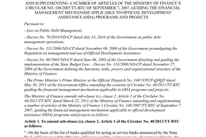 Circular No. 107/2011/TT-BTC amending sub-clause (c), clause 2, article 1 of The