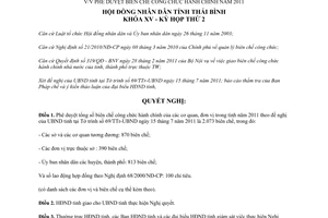 Nghi quyết 14/2011/NQ-HĐND phê duyệt biên chế công chức hành chính 2011 Thái Bình