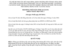 Nghị quyết 02/2011/NQ-HĐND chế độ trợ cấp mức học bổng khen thưởng học sinh sinh viên An Giang