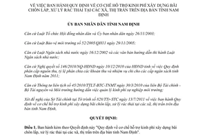 Quyết định 19/2011/QĐ-UBND cơ chế hỗ trợ kinh phí xây dựng bãi chôn lấp xử lý rác thải Nam Định