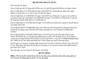 Quyết định 731/QĐ-BXD điều chỉnh Dự án đầu tư xây dựng công trình